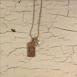 Tory Burch Evil Eye Charm Dog Tag Necklace